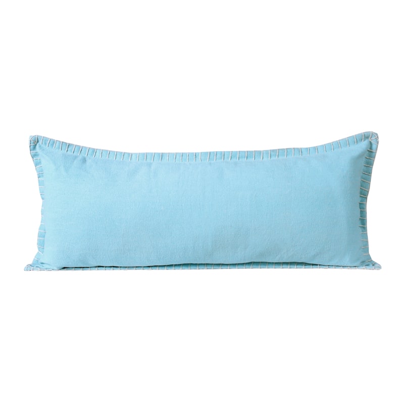 Sevita Guapo Casual Solid Stitched Edge Cotton Throw Pillow - 14" x 36" - Cover Only - Bright Blue - Single
