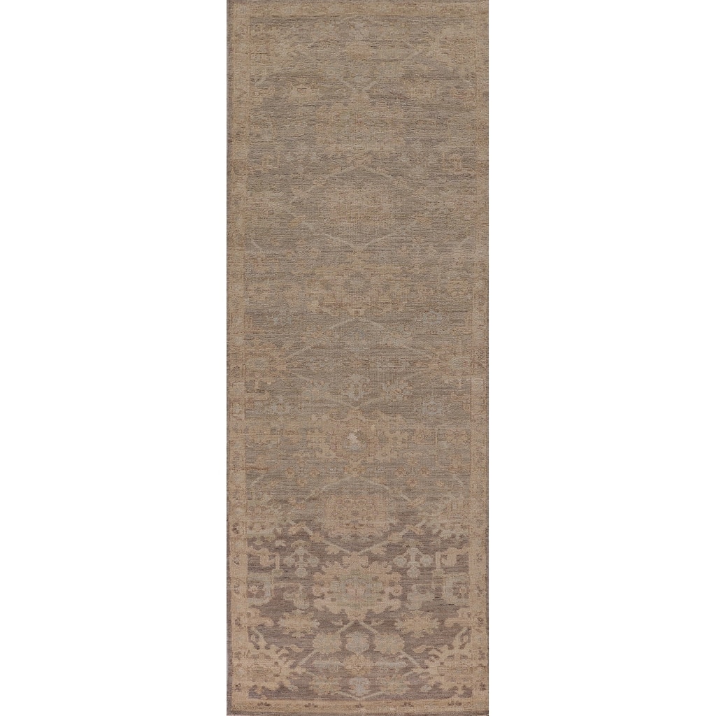 Vegetable Dye Oushak Turkish Runner Rug Handmade Floral Wool Carpet - 2'11" x 9'10"