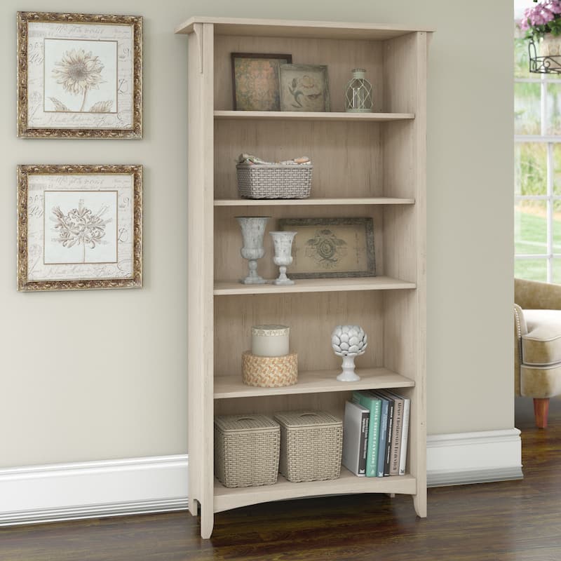 Bush Furniture Salinas Tall 5 Shelf Bookcase with Adjustable Shelves - Antique White