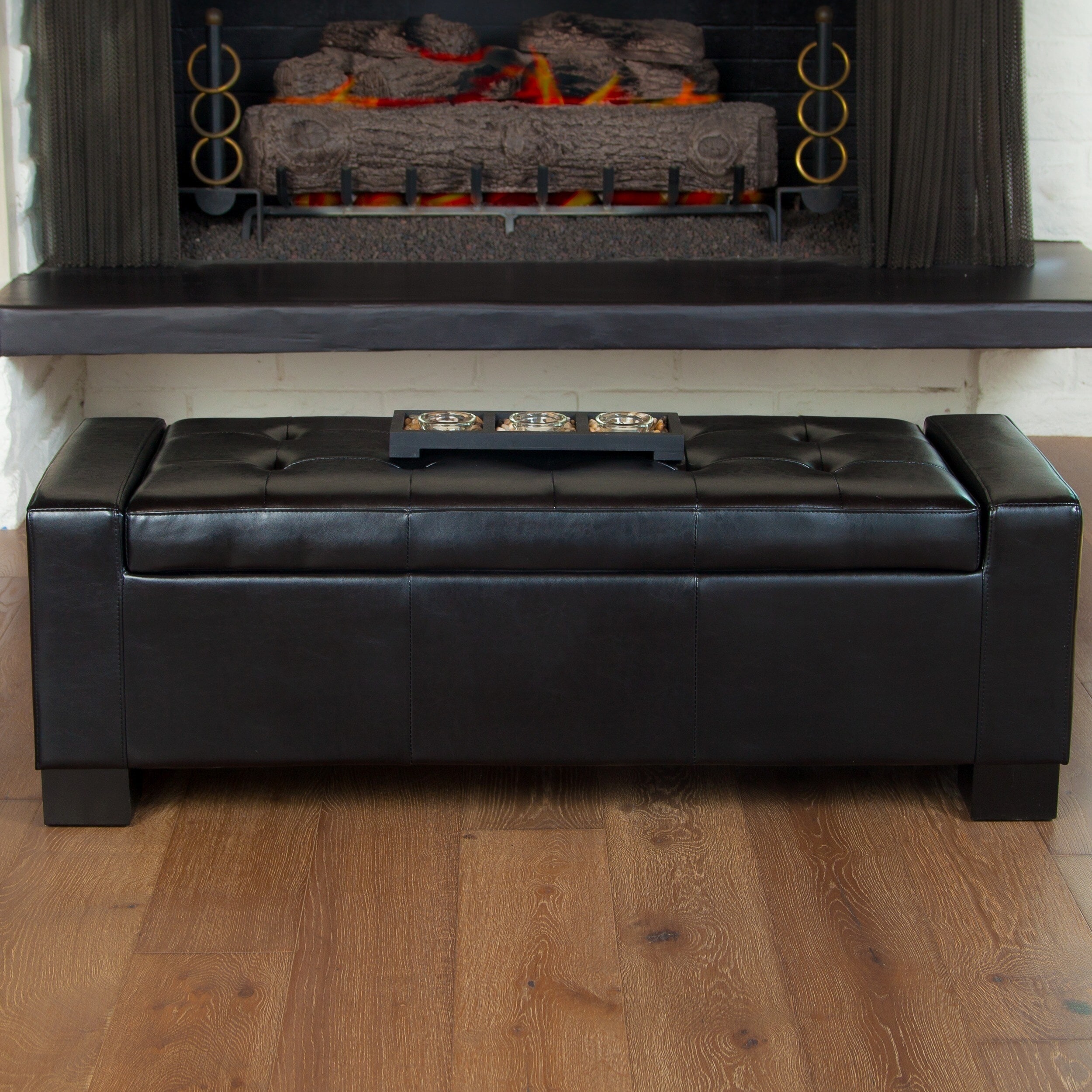 Christopher Knight Home - Guernsey Black Bonded Leather Storage Ottoman Bench.
