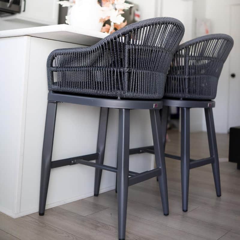 PURPLE LEAF Outdoor Dining Chairs Set of 2 Patio Counter Height Bar Stool with Cushion