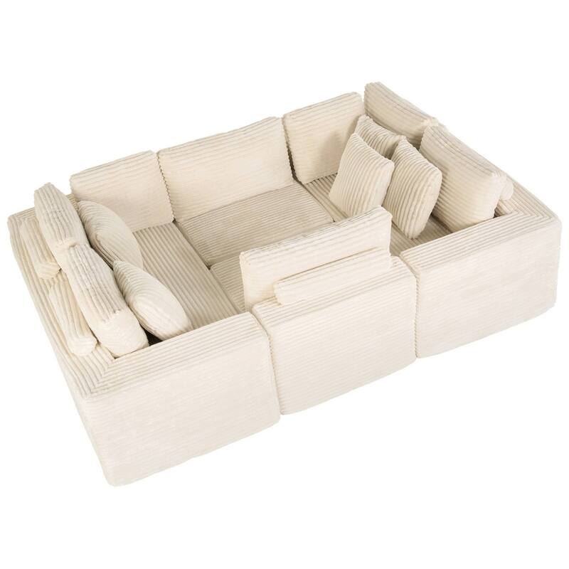 135.5" Striped Corduroy Modular U-Shaped Sectional Sofa with Pillows