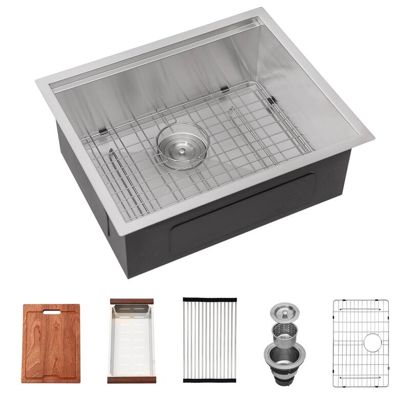 Undermount Workstation Laundry Utility Sink Deep Single Bowl 16 Gauge Stainless Steel Laundry Tub Sink