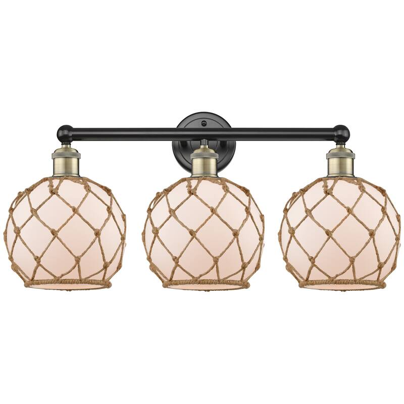 Innovations Lighting 616-3W-13-26 Farmhouse Rope Vanity Farmhouse Rope - Black Antique Brass / White Glass with Brown Rope
