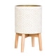 preview thumbnail 5 of 6, Boho Metal Planter Pot With 4-Leg Wood Base - White & Gold
