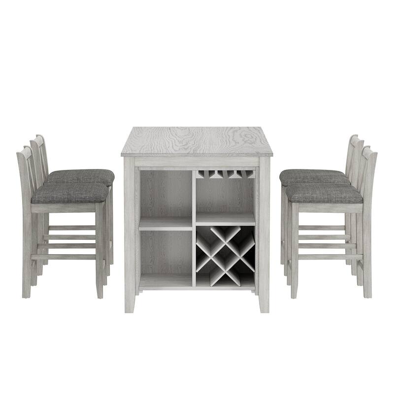 Counter Height Dining Table Set Kitchen Island Set with Storage Shelves and Dining Chairs Solid Wood Kitchen Dining Room Set