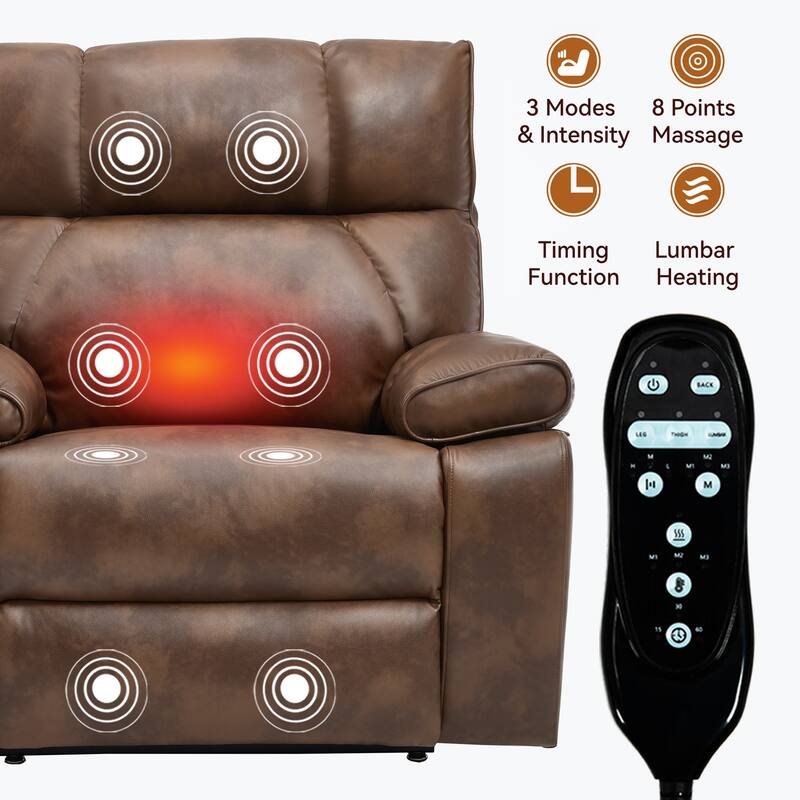 Leatheraire Heat Massage Dual Motor Infinite Position Up to 350 LBS Large Electric Power Lift Recliners with Hidden Cup Holders