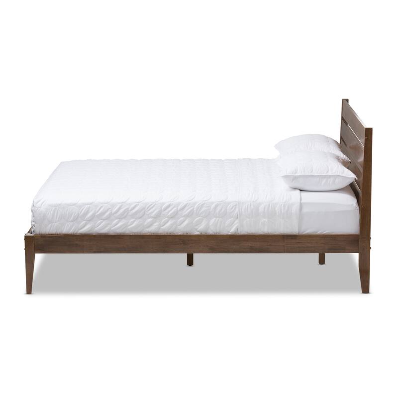 Full Size Platform Bed - Modern Wood Slatted Headboard - Contemporary Bed Frame - Solid Wood Bed