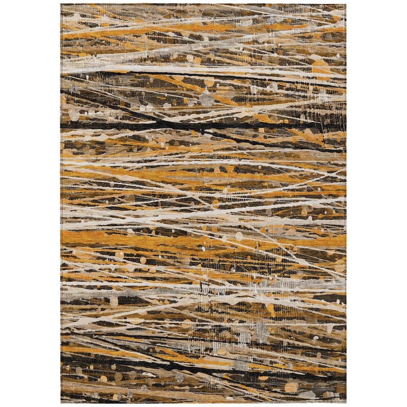 Machine Washable Indoor/Outdoor Abstract Stripes Chantille Rug