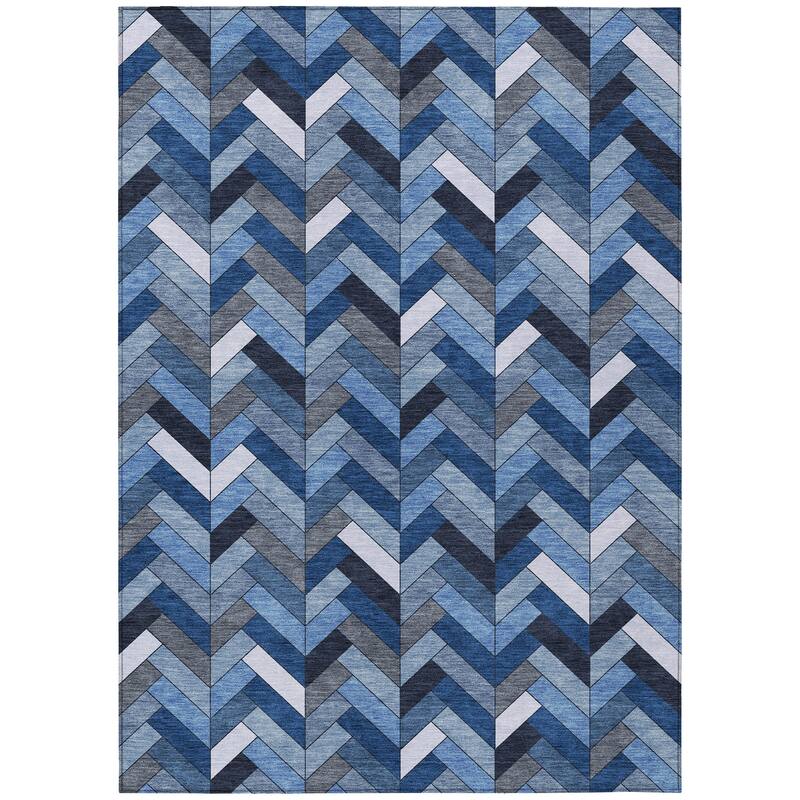 Machine Washable Indoor/ Outdoor Modern Chevron Chantille Rug