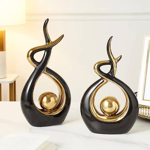 Curata Home Black Enamel Ceramic Abstract Flame Sculpture Small: 10.6" x 6.7", Tall: 12.2" x 6.2"