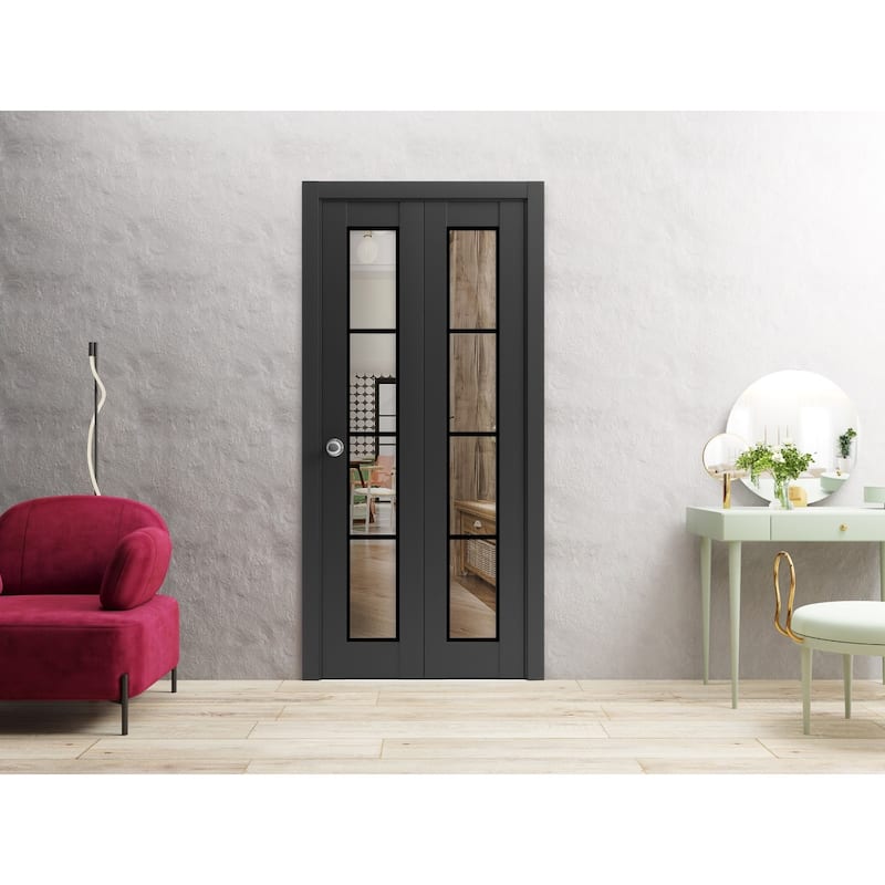 Bi-fold Doors 36 x 80 Lucia 2466 Matte Black Clear Glass Sturdy Tracks