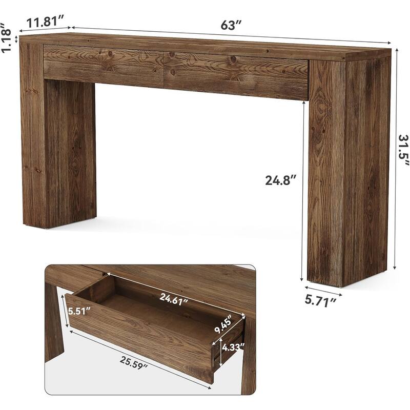 63-Inch Farmhouse Console Sofa Table with 2 Drawers for Entryway - 63" W x 11.81" D x 31.5" H