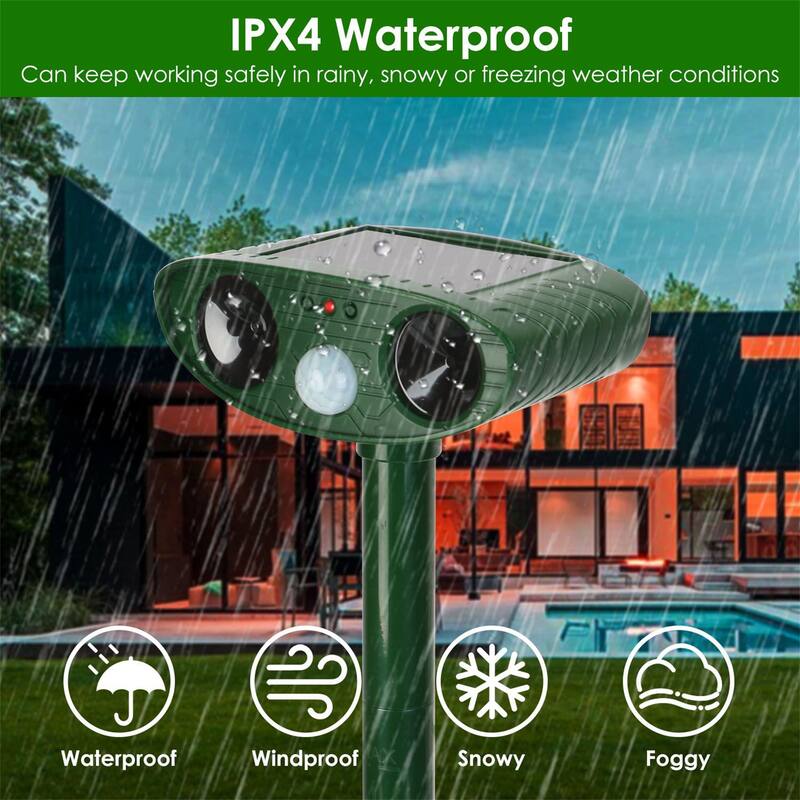 Solar Ultrasonic Animal Repeller PIR Motion Sensor Animal Repellent Chaser IPX4 Waterproof