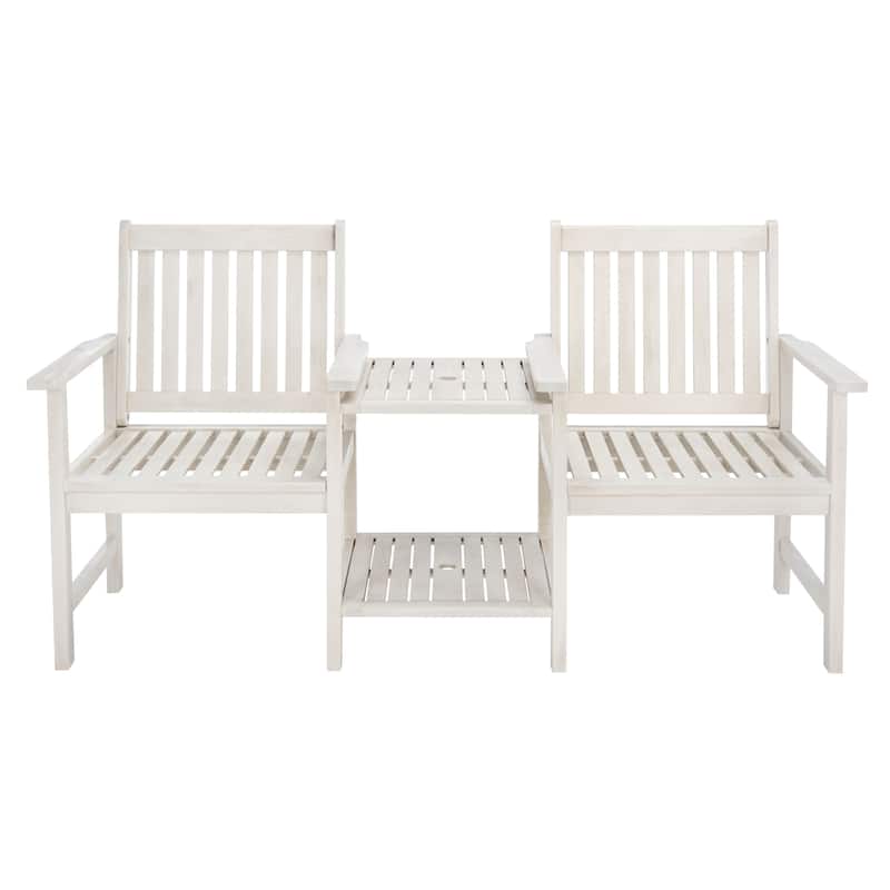 SAFAVIEH Outdoor Kya Solid Wood Twin Seat Bench - 24Wx65Dx35H