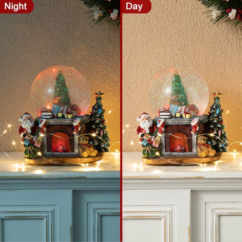 Glitzhome 7.75"H Resin Lighted Musical Christmas Tree Swirling Snow Waterglobe