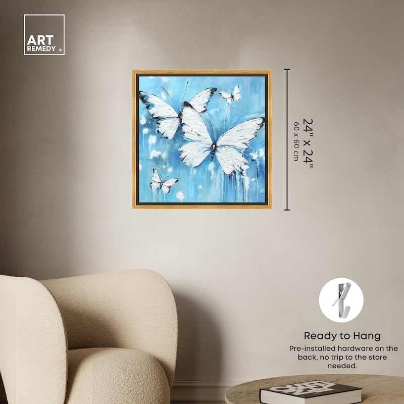 Art Remedy Textured Blue Butterflies Framed Butterfly 1 Piece Canvas Wall Art
