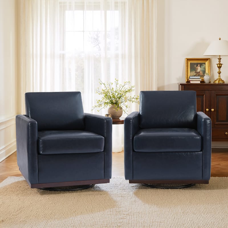 Modern Swivel Accent Arm Chair Set of 2 - Navy