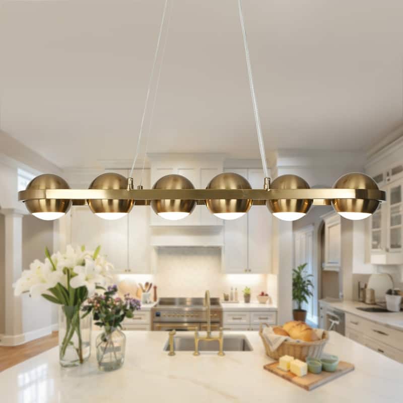 Modern 6-Light LED Gold Chandelier Linear Island Lights for Dining Room - 29.5" L x 4" H