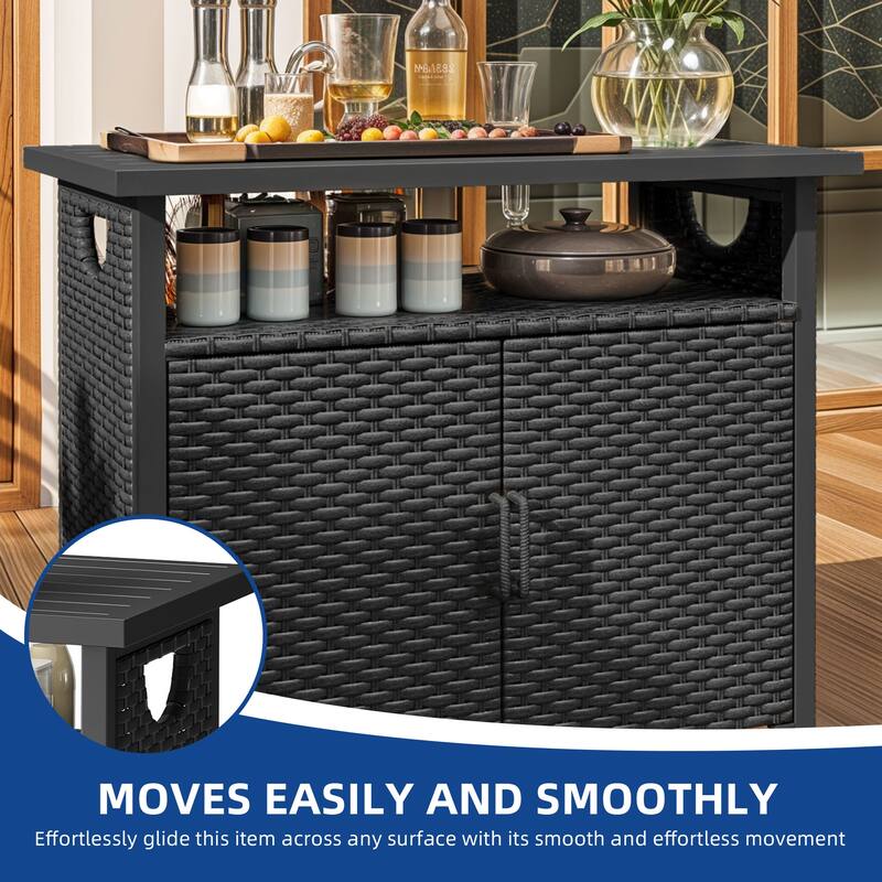 Moasis Wood and Wicker Outdoor Sideboard Storage Cabinet with Adjustable Shelves