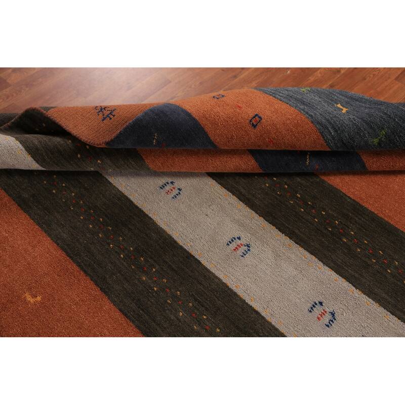 Striped Gabbeh Oriental Area Rug Hand-Knotted Wool Carpet - 6'7" x 9'6"