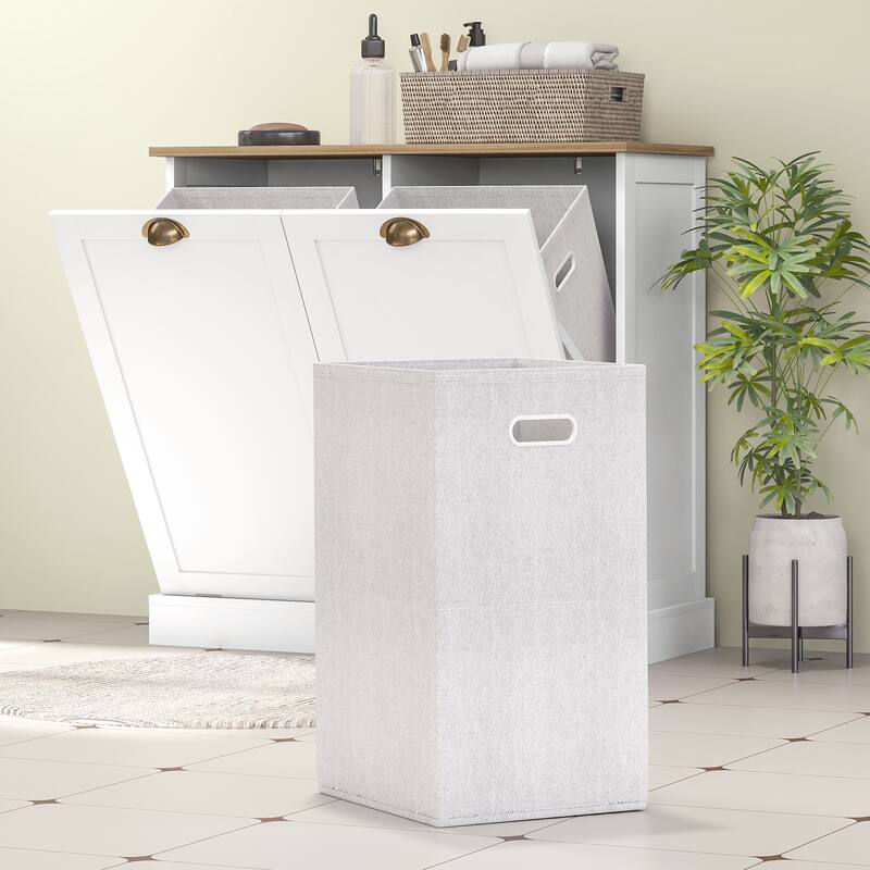 White Dual Tilt Out Laundry Hamper Cabinet with Removable Baskets Shaker Style - 32.7" W x 14.4" D x 31.5" H