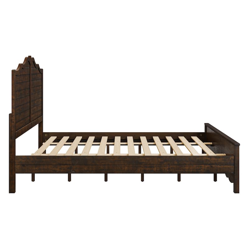 Traditional Solid Wood Bed Frame with Queen/King Size Platform Bed with Headboard for Bedroom