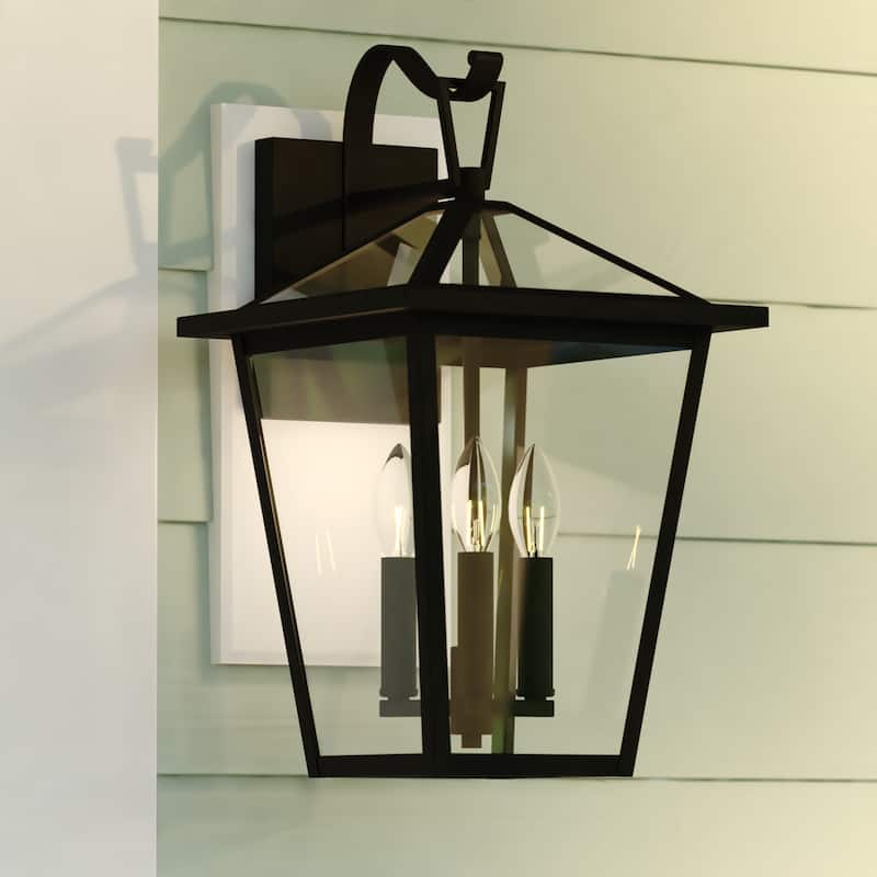 Derby Dusk to Dawn Outdoor Wall Light Lantern Clear Glass Shade, LED Compatible - Matte Black - 10-in W x 17.25-in H x 11-in D