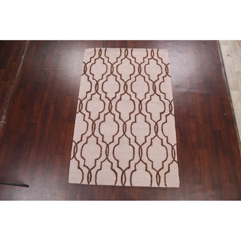 Trellis Geometric Contemporary Oriental Wool Area Rug Hand-tufted - 5'0" x 8'0"