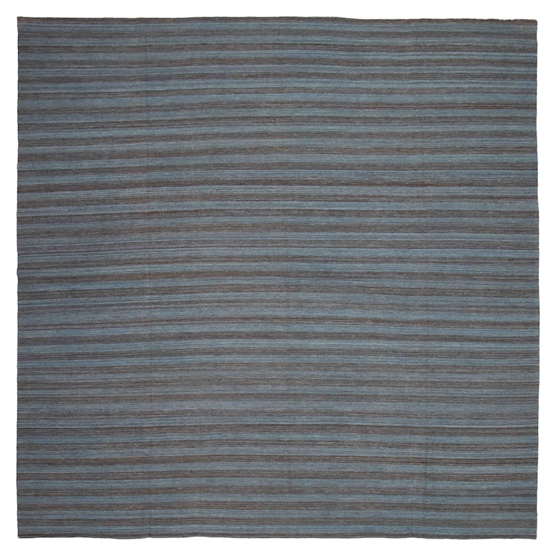 ECARPETGALLERY Flat-Weave Boho Blue Wool Kilim - 13'3 x 13'0 - Light Blue - 13'3 x 13'0