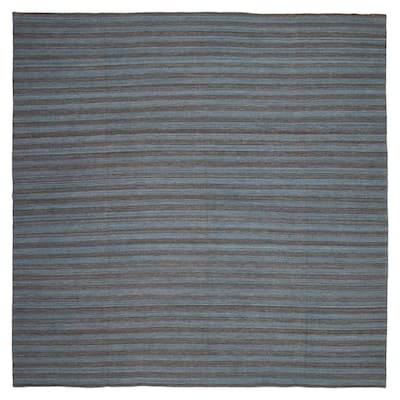 ECARPETGALLERY Flat-Weave Boho Blue Wool Kilim - 13'3 x 13'0