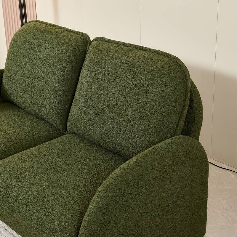 59" Lambswool Fabric Upholstered Loveseat Sofa with High Back & Toss Pillows 2 Seater Leisure Couch ,Tool-Free Assembly