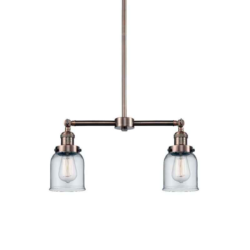 Innovations Lighting Small Bell 2 Light 21" Wide Linear Chandelier - Antique Copper / Clear