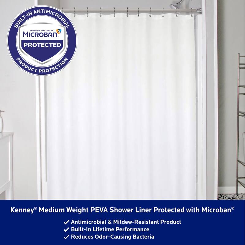 Kenney Microban Protected Medium Weight PEVA Shower Liner, 70" W x 72" H, 2-Pack