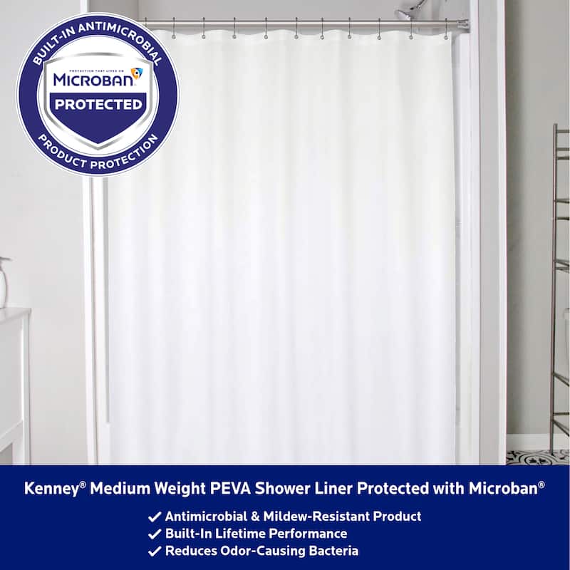 Kenney Microban Protected Medium Weight PEVA Shower Liner, 70" W x 72" H