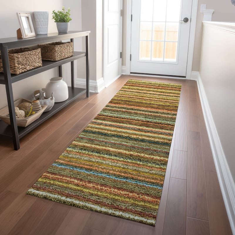 Machine Washable Indoor/ Outdoor Chantille Stripes Rug - Coral - 2'3" x 7'6"