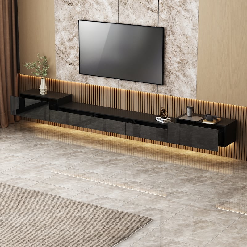 110.2"W LED Light Wall Mounted Entertainment Center TV Media Console - 110.2"