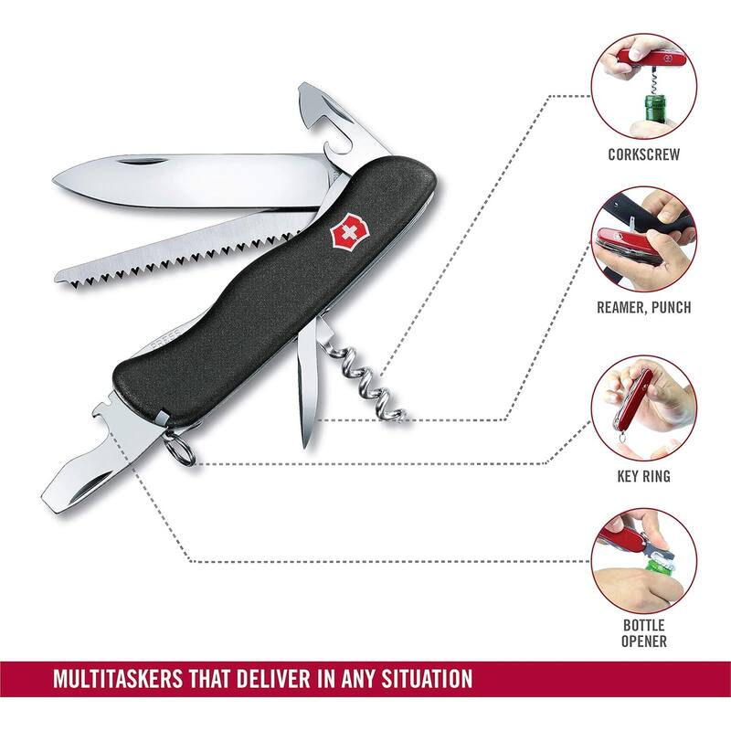 111 mm Multitaskers Lightweight Swiss Army Pocket Knife, Black