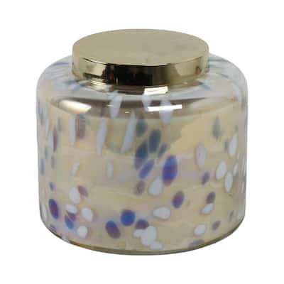 Decorative Glass and Wax Candle with Metal Lid Modern Accent Piece - 9" x 9" x 8"