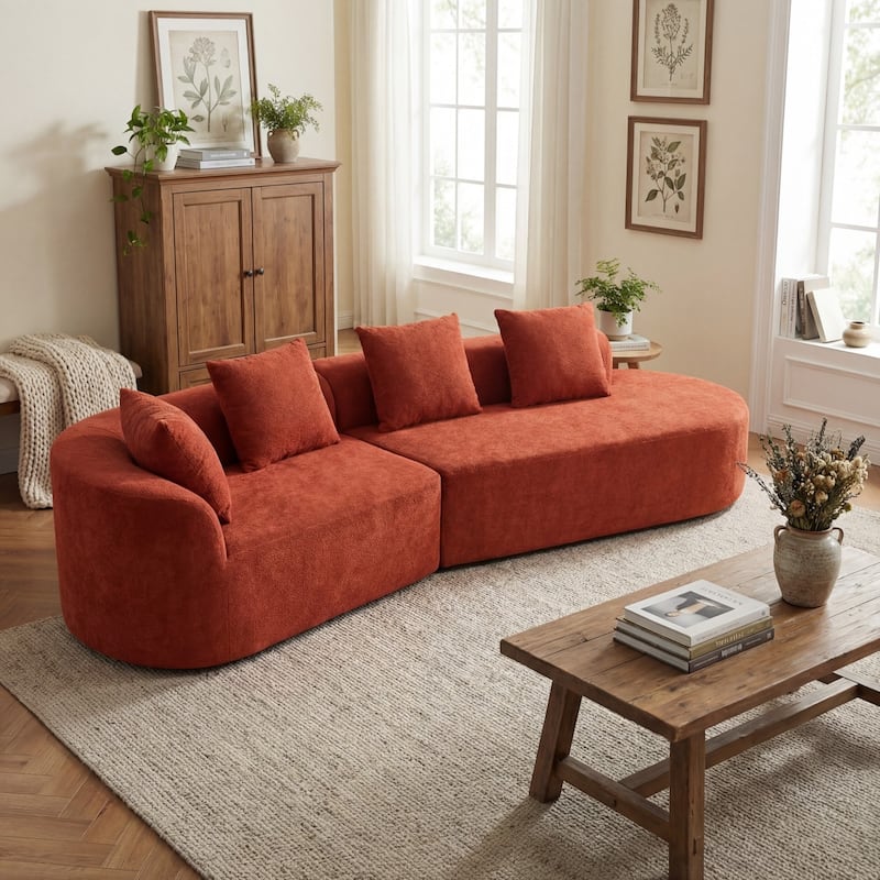 116" Curved Sectional Sofa with Pillows, No Assembly Required - Orange