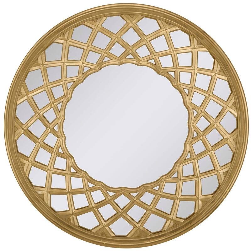HomeRoots 32" Gold Round Accent Mirror - 32.00 in. x 32.00 in. x 2.00 in.