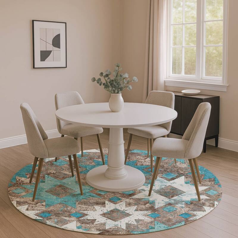 Premium Washable Super Soft Global Imprints Mayfield Rug - Teal - 8' x 8'