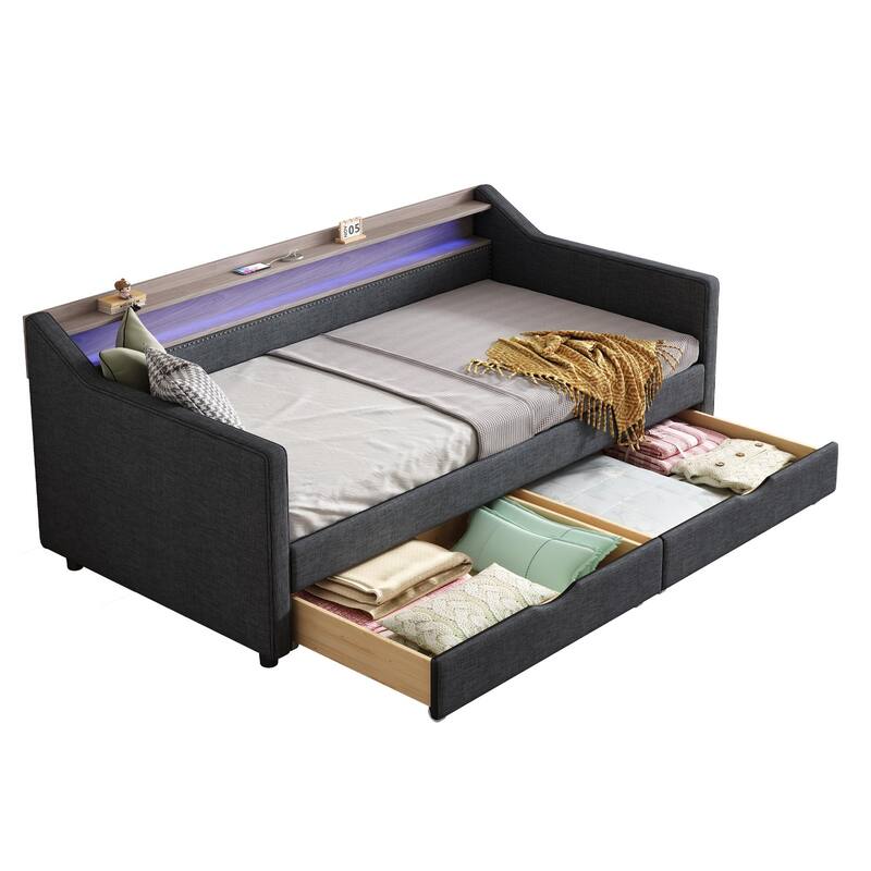 Christopher Knight Home - Mason Modern Twin Daybed with Shelves, Charging Ports, and LED Lighting