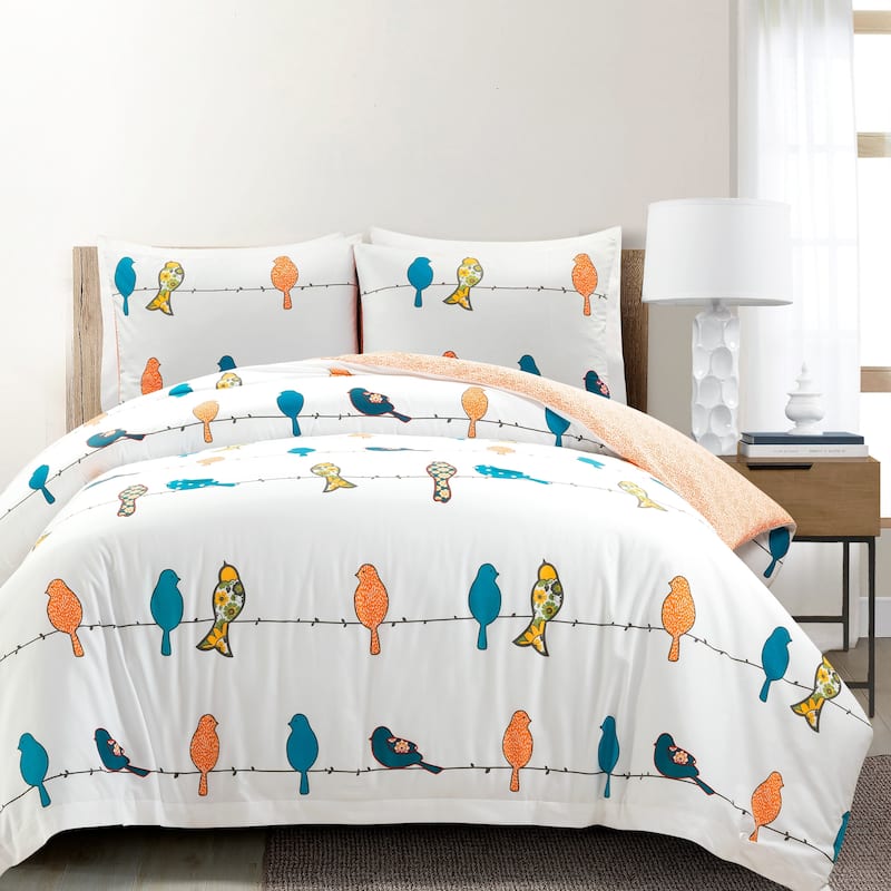 Lush Decor Rowley Birds Reversible Cotton Duvet Cover 3 Piece Set