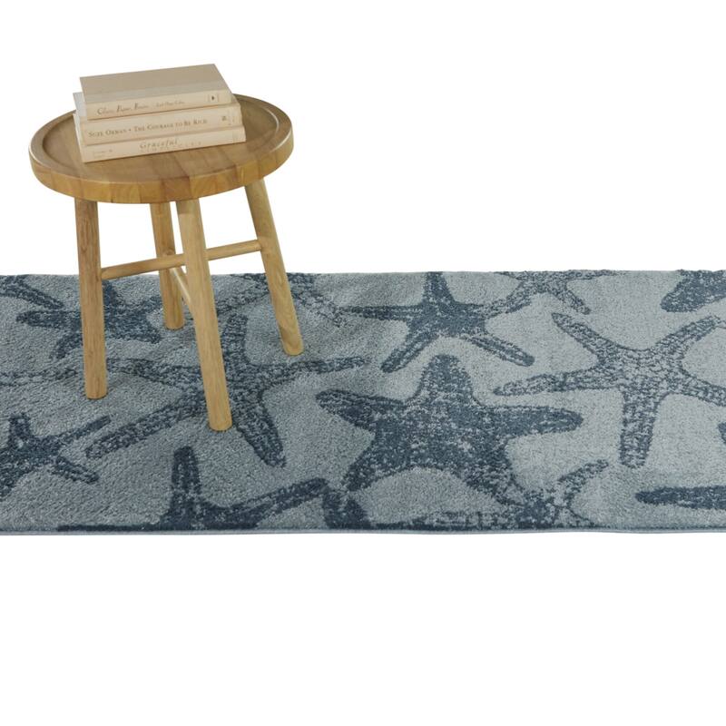 Leyton Nautical Solid Starfish Coastal Area Rug - Runner 2'7" x 7' - Light Blue