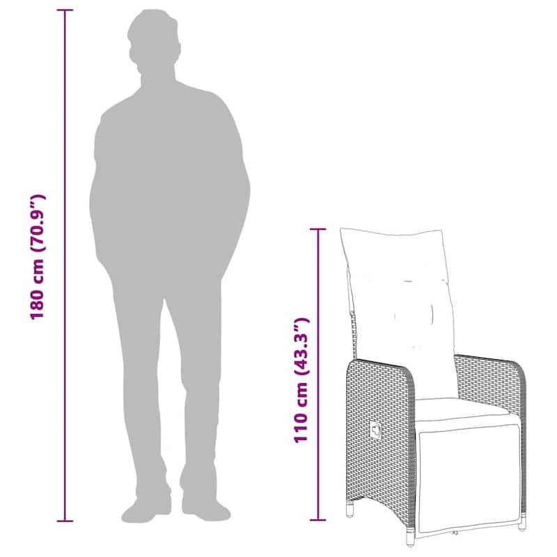 vidaXL Bistro Set Grey Poly Rattan 8-seater Adjustable Footrests