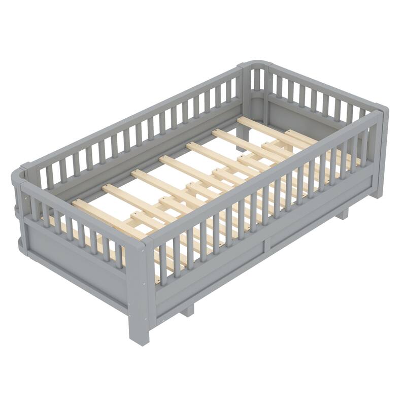 Roomfitters Convertible Floor Bed, Expandable Solid Wood Platform Frame