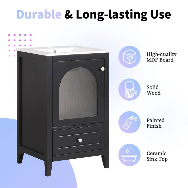 20 inch MDF Bathroom Vanity with Sink, Bathroom Cabinet with Soft Closing Glass Door
