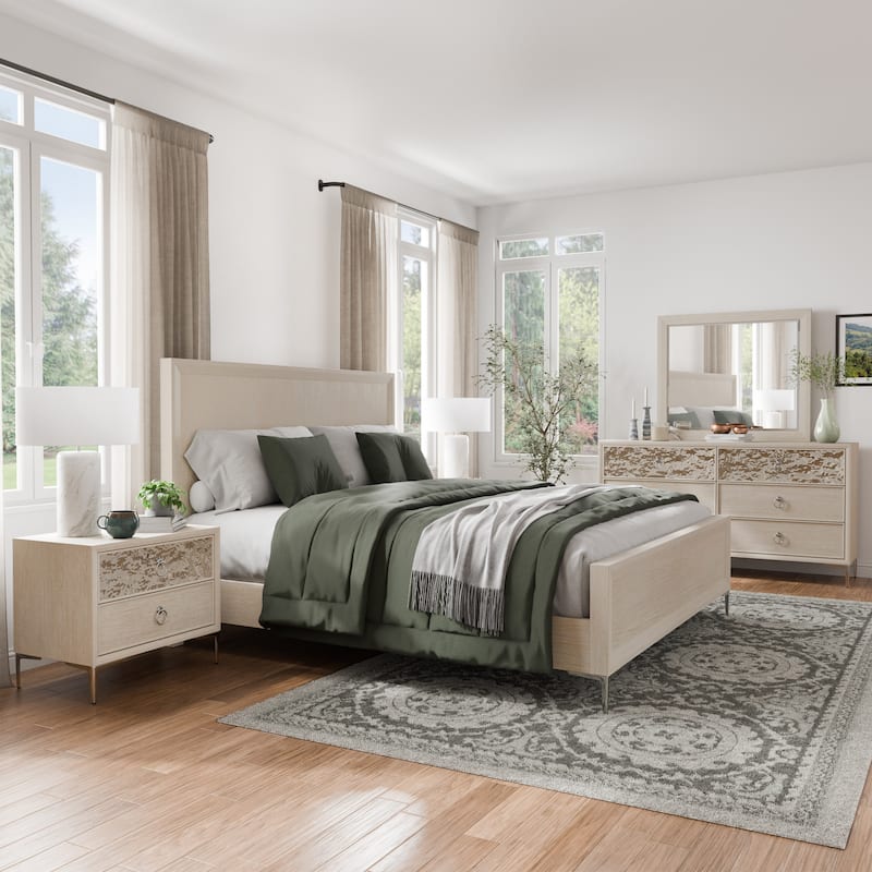 Furniture of America Fable Modern 5-Piece Solid Wood Panel Bedroom Set - Natural Oak - King