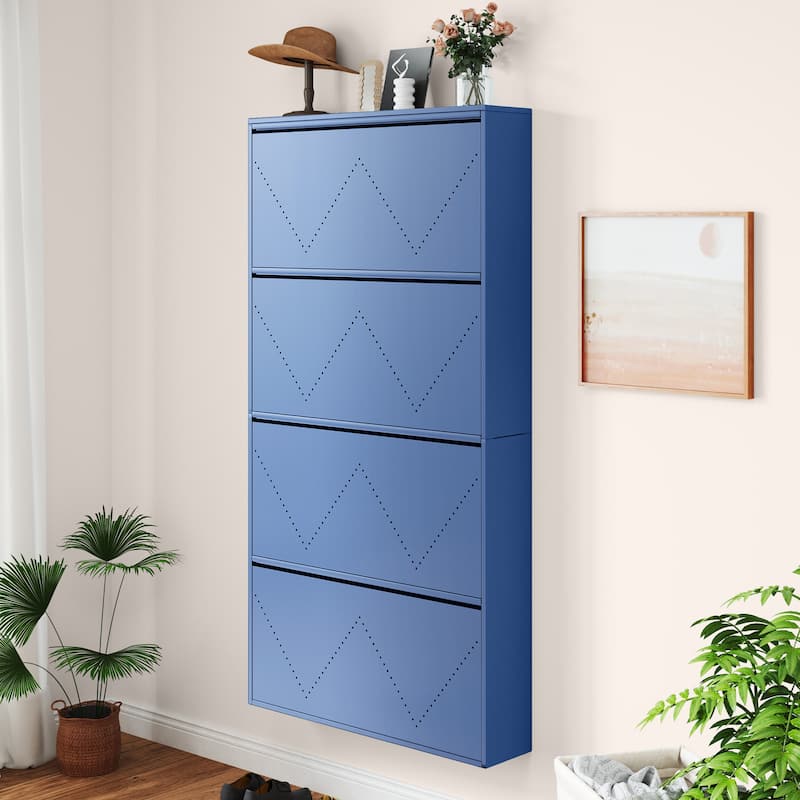 Moasis 3-Drawer Flip-Down Shoe Storage Cabinet, Wall-Mounted Metal Organizer